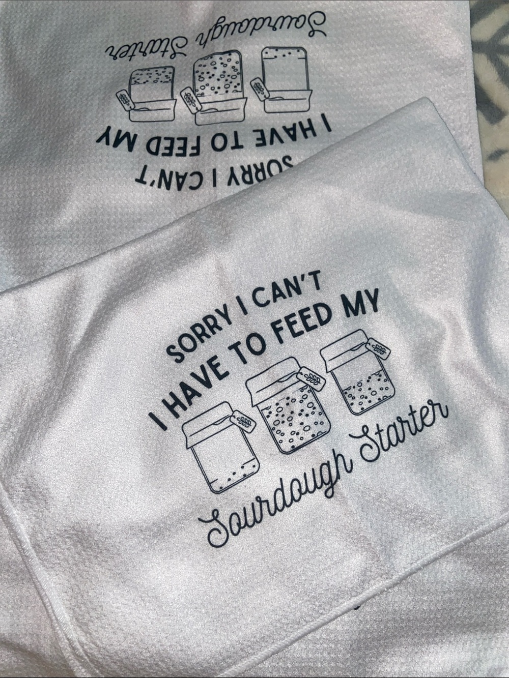 2 SOURDOUGH STARTER WAFFLE Dish Towels Kitchen Funny Humorous B/W